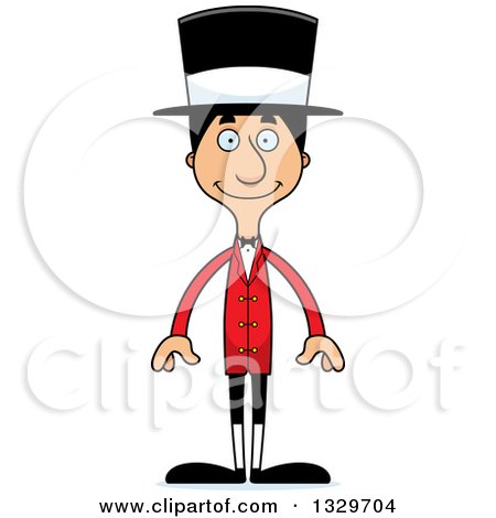 Clipart of a Cartoon Happy Tall Skinny Hispanic Man Circus Ringmaster - Royalty Free Vector Illustration by Cory Thoman