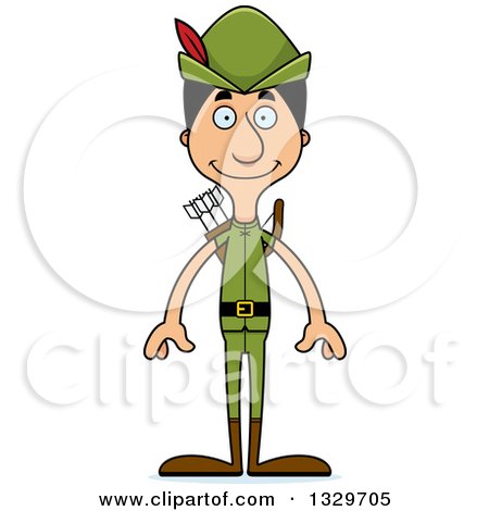 Clipart of a Cartoon Happy Tall Skinny Hispanic Robin Hood Man - Royalty Free Vector Illustration by Cory Thoman