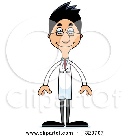 Clipart of a Cartoon Happy Tall Skinny Hispanic Man Scientist - Royalty Free Vector Illustration by Cory Thoman
