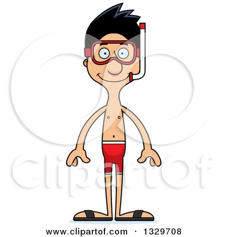 Clipart of a Cartoon Happy Tall Skinny Hispanic Man in Snorkel Gear - Royalty Free Vector Illustration by Cory Thoman