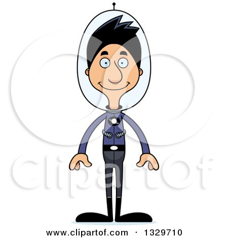 Clipart of a Cartoon Happy Tall Skinny Hispanic Futuristic Space Man - Royalty Free Vector Illustration by Cory Thoman