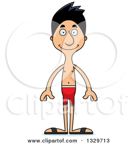 Clipart of a Cartoon Happy Tall Skinny Hispanic Man Swimmer - Royalty Free Vector Illustration by Cory Thoman