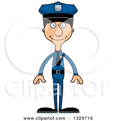 Clipart of a Cartoon Happy Tall Skinny Hispanic Man Police Officer - Royalty Free Vector Illustration by Cory Thoman