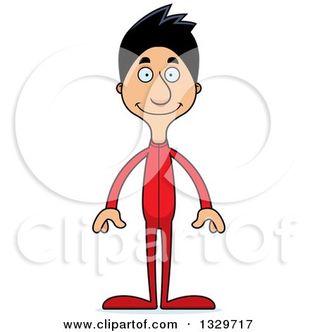 Clipart of a Cartoon Happy Tall Skinny Hispanic Man in Footie Pajamas - Royalty Free Vector Illustration by Cory Thoman