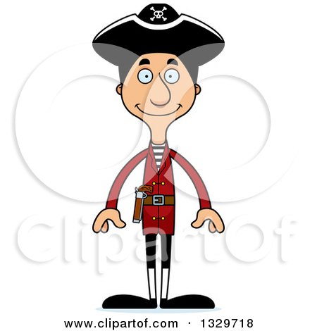 Clipart of a Cartoon Happy Tall Skinny Hispanic Man Pirate - Royalty Free Vector Illustration by Cory Thoman