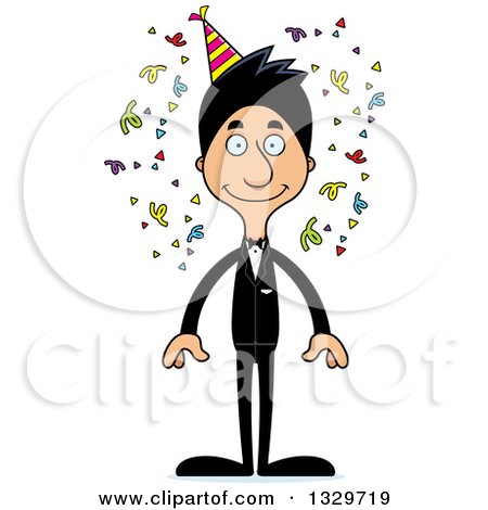 Clipart of a Cartoon Happy Tall Skinny Hispanic Party Man - Royalty Free Vector Illustration by Cory Thoman
