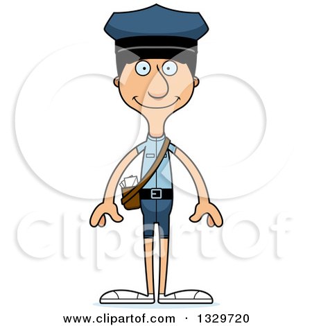 Clipart of a Cartoon Happy Tall Skinny Hispanic Mail Man - Royalty Free Vector Illustration by Cory Thoman