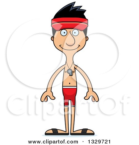 Clipart of a Cartoon Happy Tall Skinny Hispanic Man Lifeguard - Royalty Free Vector Illustration by Cory Thoman