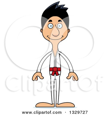 Clipart of a Cartoon Happy Tall Skinny Hispanic Karate Man - Royalty Free Vector Illustration by Cory Thoman