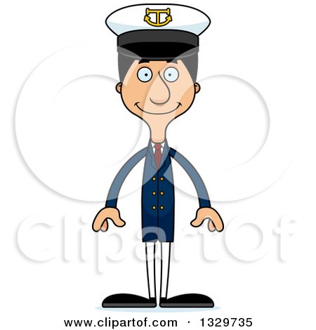 Clipart of a Cartoon Happy Tall Skinny Hispanic Man Boat Captain - Royalty Free Vector Illustration by Cory Thoman
