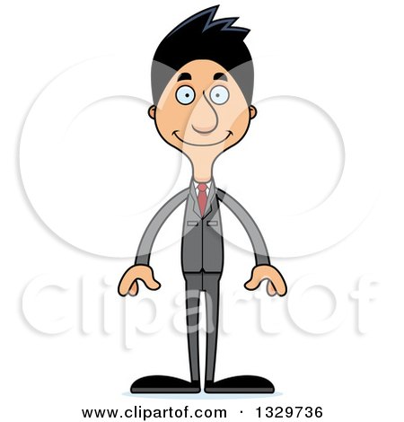 Clipart of a Cartoon Happy Tall Skinny Hispanic Business Man - Royalty Free Vector Illustration by Cory Thoman