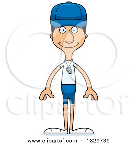 Clipart of a Cartoon Happy Tall Skinny Hispanic Man Sports Coach - Royalty Free Vector Illustration by Cory Thoman