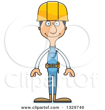 Clipart of a Cartoon Happy Tall Skinny Hispanic Man Construction Worker - Royalty Free Vector Illustration by Cory Thoman
