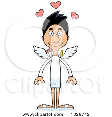 Clipart of a Cartoon Happy Tall Skinny Hispanic Cupid Man - Royalty Free Vector Illustration by Cory Thoman