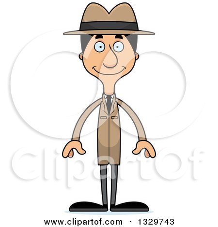 Clipart of a Cartoon Happy Tall Skinny Hispanic Man Detective - Royalty Free Vector Illustration by Cory Thoman