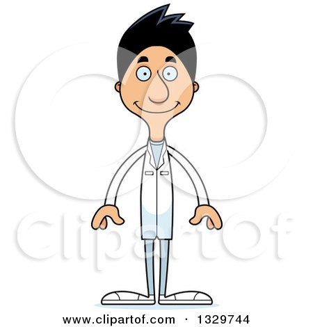 Clipart of a Cartoon Happy Tall Skinny Hispanic Man Doctor - Royalty Free Vector Illustration by Cory Thoman