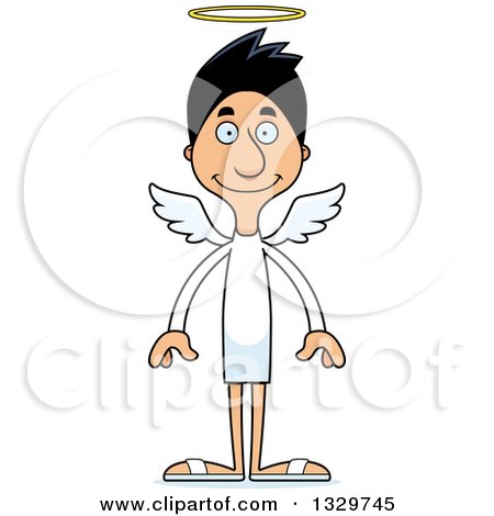Clipart of a Cartoon Happy Tall Skinny Hispanic Man Angel - Royalty Free Vector Illustration by Cory Thoman