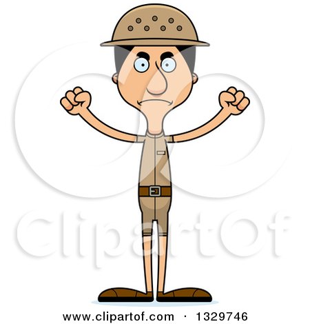 Clipart of a Cartoon Angry Tall Skinny Hispanic Man Zookeeper - Royalty Free Vector Illustration by Cory Thoman
