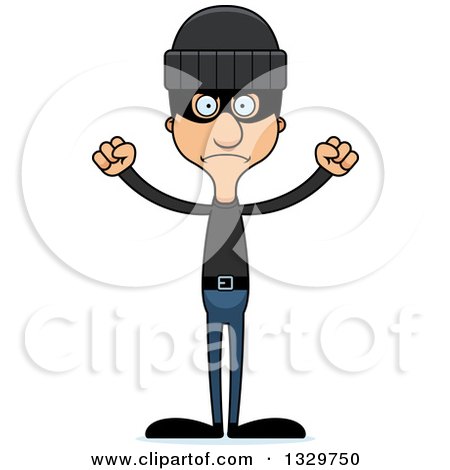Clipart of a Cartoon Angry Tall Skinny Hispanic Man Robber - Royalty Free Vector Illustration by Cory Thoman