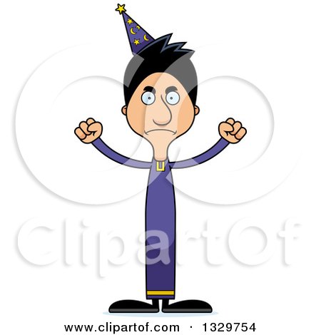 Clipart of a Cartoon Angry Tall Skinny Hispanic Wizard Man - Royalty Free Vector Illustration by Cory Thoman