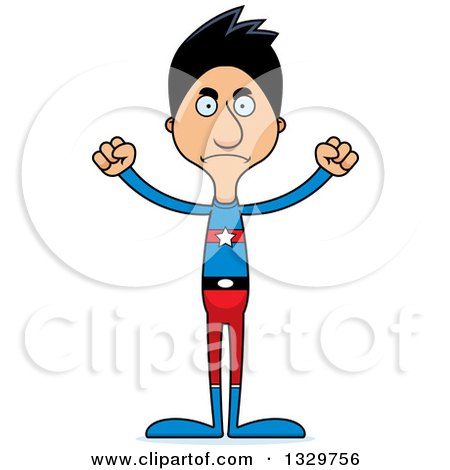 Clipart of a Cartoon Angry Tall Skinny Hispanic Super Hero Man - Royalty Free Vector Illustration by Cory Thoman