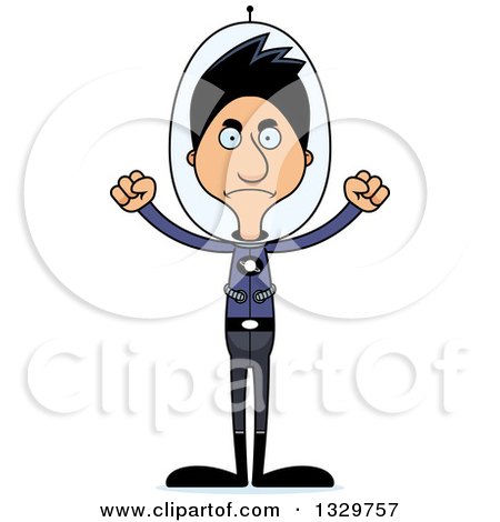 Clipart of a Cartoon Angry Tall Skinny Hispanic Futuristic Space Man - Royalty Free Vector Illustration by Cory Thoman