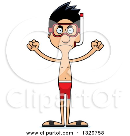 Clipart of a Cartoon Angry Tall Skinny Hispanic Man in Snorkel Gear - Royalty Free Vector Illustration by Cory Thoman