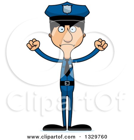Clipart of a Cartoon Angry Tall Skinny Hispanic Man Police Officer - Royalty Free Vector Illustration by Cory Thoman