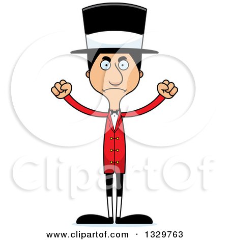 Clipart of a Cartoon Angry Tall Skinny Hispanic Man Circus Ringmaster - Royalty Free Vector Illustration by Cory Thoman