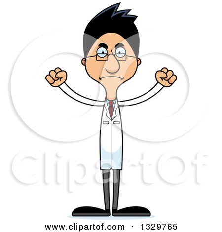 Clipart of a Cartoon Angry Tall Skinny Hispanic Man Scientist - Royalty Free Vector Illustration by Cory Thoman