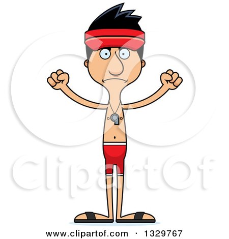 Clipart of a Cartoon Angry Tall Skinny Hispanic Man Lifeguard - Royalty Free Vector Illustration by Cory Thoman