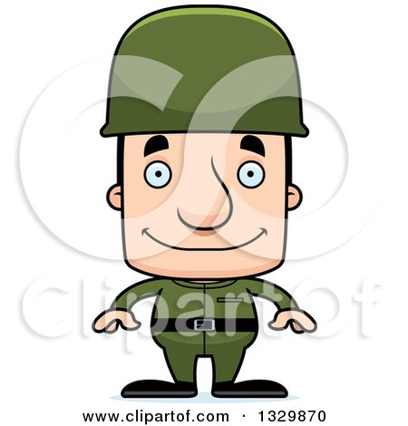 Clipart of a Cartoon Happy Block Headed White Man Soldier - Royalty Free Vector Illustration by Cory Thoman