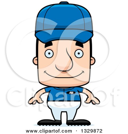 Clipart of a Cartoon Happy Block Headed White Man Baseball Player - Royalty Free Vector Illustration by Cory Thoman