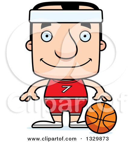 Clipart of a Cartoon Happy Block Headed White Man Basketball Player - Royalty Free Vector Illustration by Cory Thoman