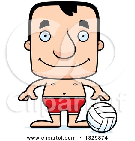 Clipart of a Cartoon Happy Block Headed White Man Beach Volleyball Player - Royalty Free Vector Illustration by Cory Thoman
