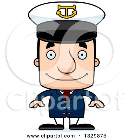 Clipart of a Cartoon Happy Block Headed White Man Boat Captain - Royalty Free Vector Illustration by Cory Thoman