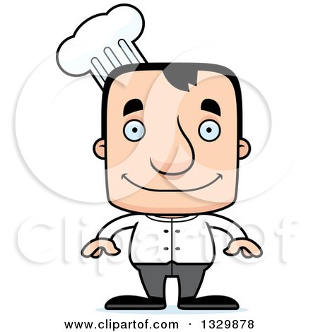 Clipart of a Cartoon Happy Block Headed White Man Chef - Royalty Free Vector Illustration by Cory Thoman