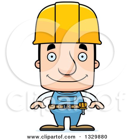 Clipart of a Cartoon Happy Block Headed White Man Construction Worker - Royalty Free Vector Illustration by Cory Thoman