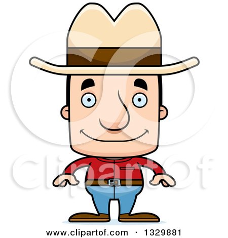 Clipart of a Cartoon Happy Block Headed White Man Cowboy - Royalty Free Vector Illustration by Cory Thoman