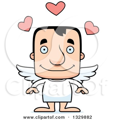 Clipart of a Cartoon Happy Block Headed White Man Cupid - Royalty Free Vector Illustration by Cory Thoman