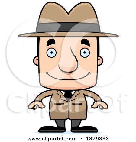 Clipart of a Cartoon Happy Block Headed White Man Detective - Royalty Free Vector Illustration by Cory Thoman