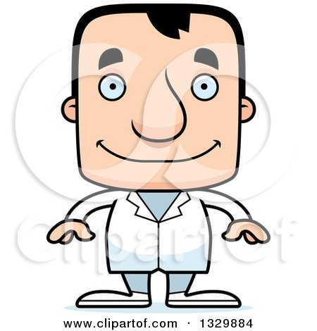 Clipart of a Cartoon Happy Block Headed White Man Doctor - Royalty Free Vector Illustration by Cory Thoman