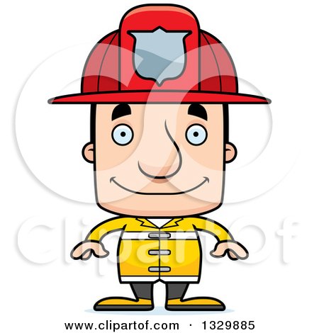 Clipart of a Cartoon Happy Block Headed White Man Firefighter - Royalty Free Vector Illustration by Cory Thoman