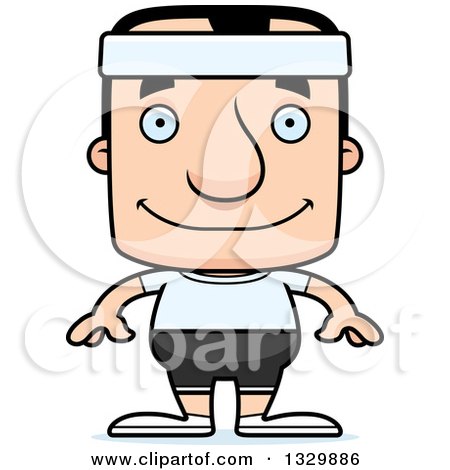 Clipart of a Cartoon Happy Block Headed White Fitness Man - Royalty Free Vector Illustration by Cory Thoman