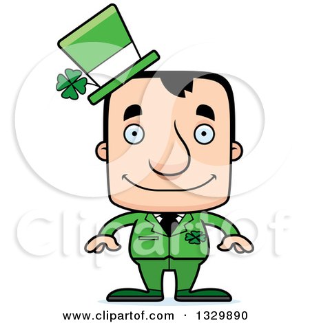 Clipart of a Cartoon Happy Block Headed White Irish St Patricks Day Man - Royalty Free Vector Illustration by Cory Thoman