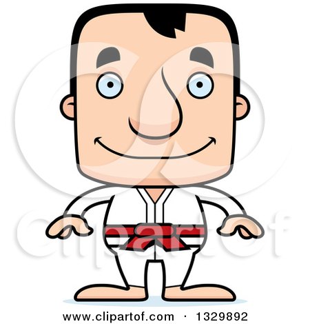 Clipart of a Cartoon Happy Block Headed White Karate Man - Royalty Free Vector Illustration by Cory Thoman