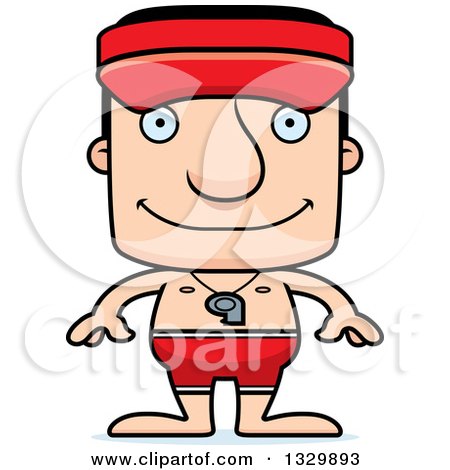 Clipart of a Cartoon Happy Block Headed White Man Lifeguard - Royalty Free Vector Illustration by Cory Thoman