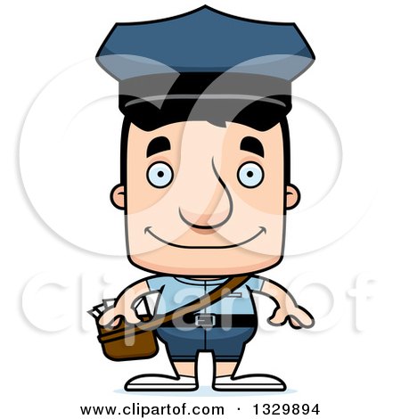 Clipart of a Cartoon Happy Block Headed White Mail Man - Royalty Free Vector Illustration by Cory Thoman