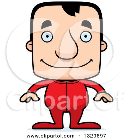 Clipart of a Cartoon Happy Block Headed White Man in Pjs - Royalty Free Vector Illustration by Cory Thoman
