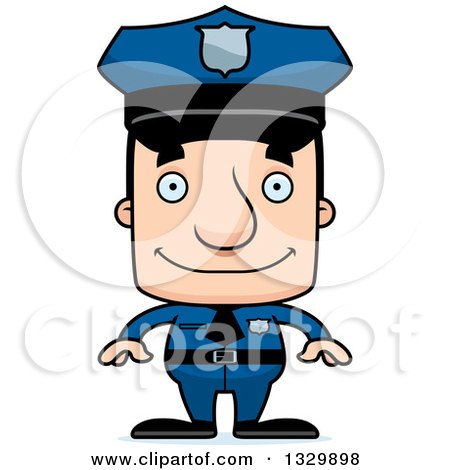 Clipart of a Cartoon Happy Block Headed White Man Police Officer - Royalty Free Vector Illustration by Cory Thoman